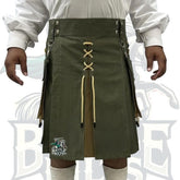 Traditional Olive and Khaki Laces Kilt – Handmade Olive Kilt for Men | BattleOfKilts